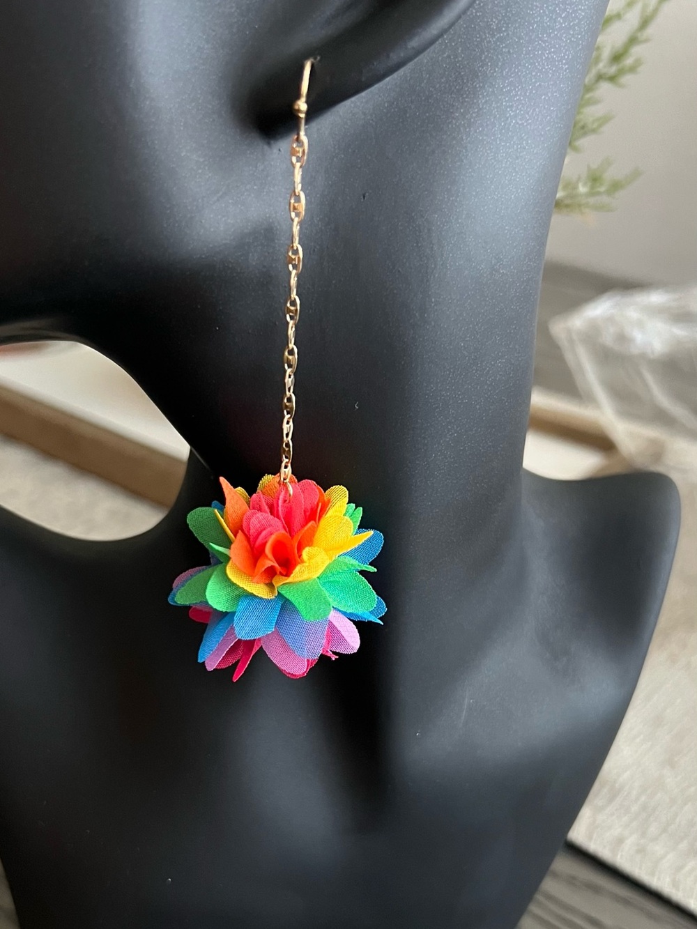 🌺 New! Multicolored Silk Rainbow Hawaiian Pride Long Lightweight Earrings